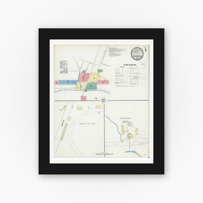Old map wall art mockup — black gallery frame with white mat — Sanborn Fire Insurance Map from Sherburne, Chenango County, New York (1892) - Complete Map Set