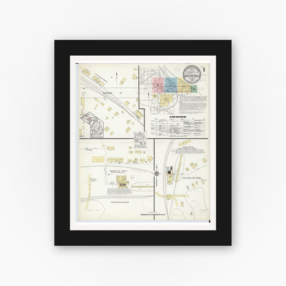 Old map wall art mockup — black gallery frame with white mat — Sanborn Fire Insurance Map from Crystal Falls, Iron County, Michigan (1914), Sheet #0001