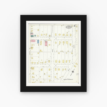Old map wall art mockup — black gallery frame with white mat — Sanborn Fire Insurance Map from Lee's Summit, Jackson County, Missouri (1909), Sheet #0003