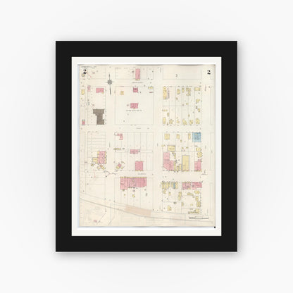 Old map wall art mockup — black gallery frame with white mat — Sanborn Fire Insurance Map from Hebbronville, Jim Hogg County, Texas (1943), Sheet #0002