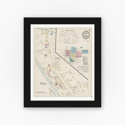 Old map wall art mockup — black gallery frame with white mat — Sanborn Fire Insurance Map from Frankfort, Herkimer County, New York (1886), Sheet #0001