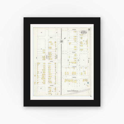Old map wall art mockup — black gallery frame with white mat — Sanborn Fire Insurance Map from White Haven, Luzerne County, Pennsylvania (1908), Sheet #0005