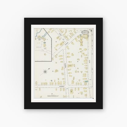 Old map wall art mockup — black gallery frame with white mat — Sanborn Fire Insurance Map from Boonville, Oneida County, New York (1890), Sheet #0004