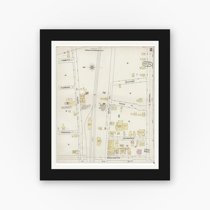 Old map wall art mockup — black gallery frame with white mat — Sanborn Fire Insurance Map from Natick, Middlesex County, Massachusetts (1888), Sheet #0002