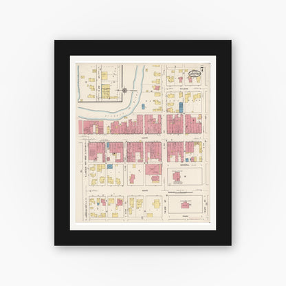 Old map wall art mockup — black gallery frame with white mat — Sanborn Fire Insurance Map from Ligonier, Noble County, Indiana (1922), Sheet #0007