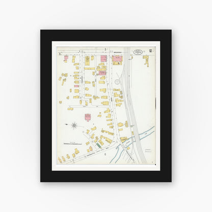 Old map wall art mockup — black gallery frame with white mat — Sanborn Fire Insurance Map from Fonda, Montgomery County, New York (1901), Sheet #0002