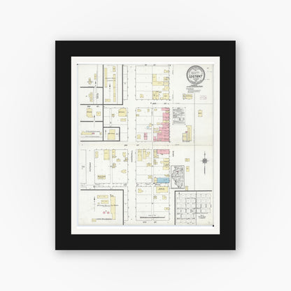 Old map wall art mockup — black gallery frame with white mat — Sanborn Fire Insurance Map from Lostant, La Salle County, Illinois (1914), Sheet #0001