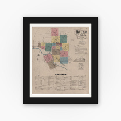 Old map wall art mockup — black gallery frame with white mat — Sanborn Fire Insurance Map from Salem, Independent Cities, Virginia (1922), Sheet #0001