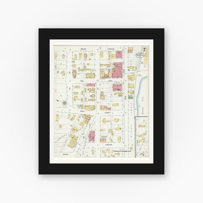 Old map wall art mockup — black gallery frame with white mat — Sanborn Fire Insurance Map from Merrill, Lincoln County, Wisconsin (1902), Sheet #0007