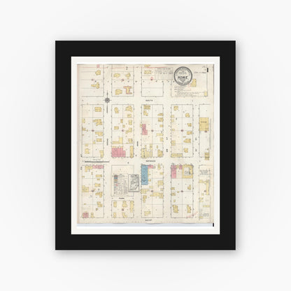 Old map wall art mockup — black gallery frame with white mat — Sanborn Fire Insurance Map from Howe, LaGrange County, Indiana (1933), Sheet #0001