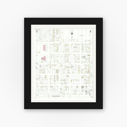 Old map wall art mockup — black gallery frame with white mat — Sanborn Fire Insurance Map from Seagraves, Gaines County, Texas (1940), Sheet #0004