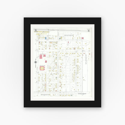 Old map wall art mockup — black gallery frame with white mat — Sanborn Fire Insurance Map from Irving, Dallas County, Texas (1942), Sheet #0003