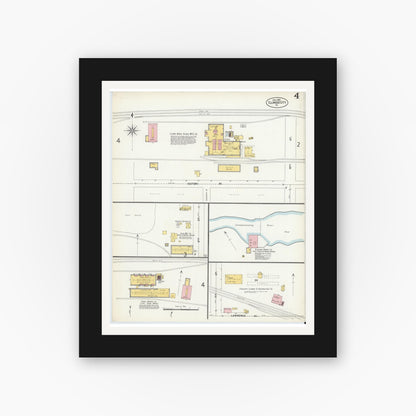 Old map wall art mockup — black gallery frame with white mat — Sanborn Fire Insurance Map from Ellwood City, Lawrence County, Pennsylvania (1903), Sheet #0004