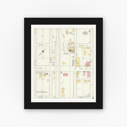 Old map wall art mockup — black gallery frame with white mat — Sanborn Fire Insurance Map from Mart, McLennan County, Texas (1915), Sheet #0002