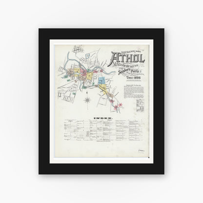 Old map wall art mockup — black gallery frame with white mat — Sanborn Fire Insurance Map from Athol, Worcester County, Massachusetts (1896) - Complete Map Set