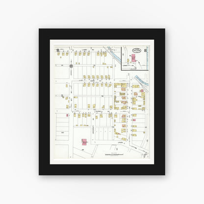 Old map wall art mockup — black gallery frame with white mat — Sanborn Fire Insurance Map from Patton, Cambria County, Pennsylvania (1923), Sheet #0008