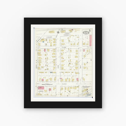 Old map wall art mockup — black gallery frame with white mat — Sanborn Fire Insurance Map from Napoleon, Henry County, Ohio (1916), Sheet #0005