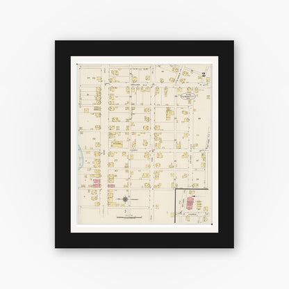 Old map wall art mockup — black gallery frame with white mat — Sanborn Fire Insurance Map from Pleasant City, Guernsey County, Ohio (1922), Sheet #0002