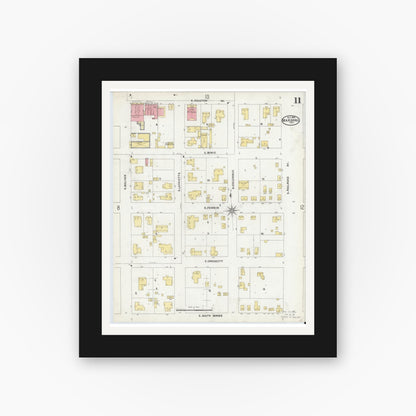Old map wall art mockup — black gallery frame with white mat — Sanborn Fire Insurance Map from Marshall, Harrison County, Texas (1904), Sheet #0011