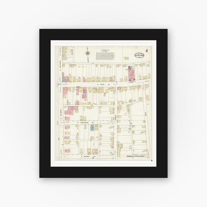 Old map wall art mockup — black gallery frame with white mat — Sanborn Fire Insurance Map from Myerstown, Lebanon County, Pennsylvania (1913), Sheet #0004