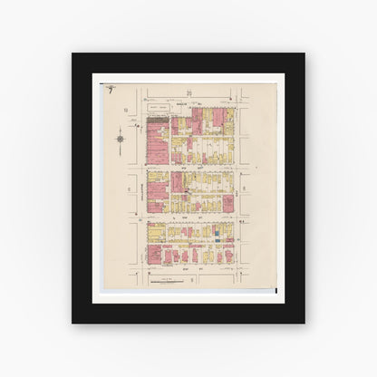 Old map wall art mockup — black gallery frame with white mat — Sanborn Fire Insurance Map from Portsmouth, Scioto County, Ohio (1921), Sheet #0007