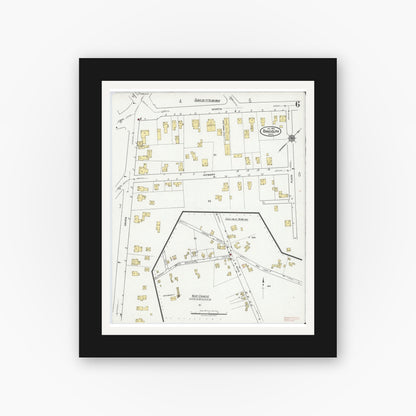 Old map wall art mockup — black gallery frame with white mat — Sanborn Fire Insurance Map from Randolph, Norfolk County, Massachusetts (1919), Sheet #0006