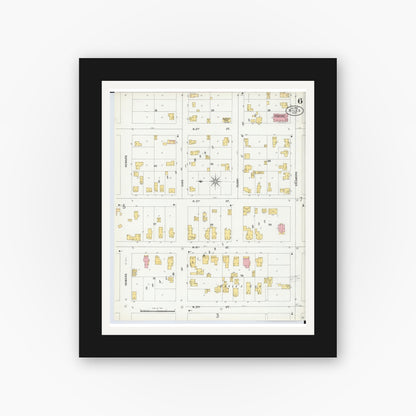 Old map wall art mockup — black gallery frame with white mat — Sanborn Fire Insurance Map from Niles, Berrien County, Michigan (1900), Sheet #0006