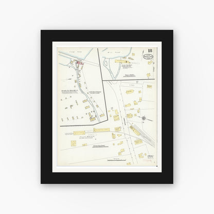 Old map wall art mockup — black gallery frame with white mat — Sanborn Fire Insurance Map from Rockland, Plymouth County, Massachusetts (1912), Sheet #0018