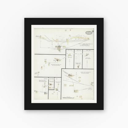 Old map wall art mockup — black gallery frame with white mat — Sanborn Fire Insurance Map from Hurley, Iron County, Wisconsin (1891), Sheet #0008