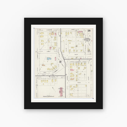 Old map wall art mockup — black gallery frame with white mat — Sanborn Fire Insurance Map from Mankato, Blue Earth County, Minnesota (1914), Sheet #0028