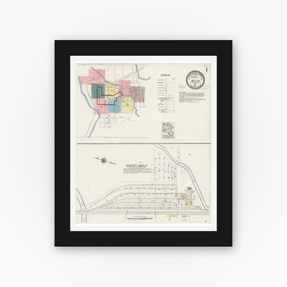 Old map wall art mockup — black gallery frame with white mat — Sanborn Fire Insurance Map from Willits, Mendocino County, California (1917) - Complete Map Set
