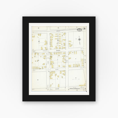 Old map wall art mockup — black gallery frame with white mat — Sanborn Fire Insurance Map from Palatka, Putnam County, Florida (1915), Sheet #0003