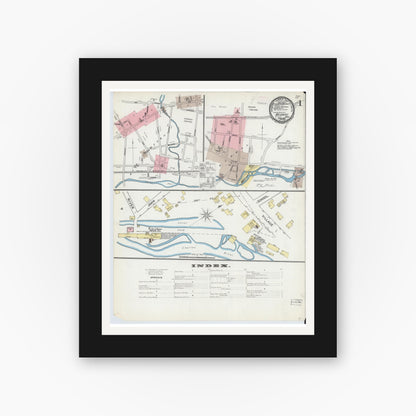Old map wall art mockup — black gallery frame with white mat — Sanborn Fire Insurance Map from Medway, Norfolk County, Massachusetts (1892) - Complete Map Set
