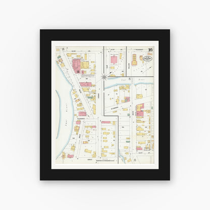 Old map wall art mockup — black gallery frame with white mat — Sanborn Fire Insurance Map from Green Bay, Brown County, Wisconsin (1900), Sheet #0016