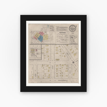 Old map wall art mockup — black gallery frame with white mat — Sanborn Fire Insurance Map from Fosston, Polk County, Minnesota (1922) - Complete Map Set