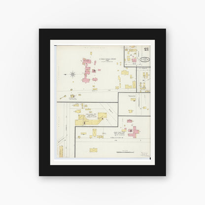 Old map wall art mockup — black gallery frame with white mat — Sanborn Fire Insurance Map from Tiffin, Seneca County, Ohio (1896), Sheet #0021
