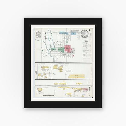 Old map wall art mockup — black gallery frame with white mat — Sanborn Fire Insurance Map from Carson City, Montcalm County, Michigan (1900) - Complete Map Set