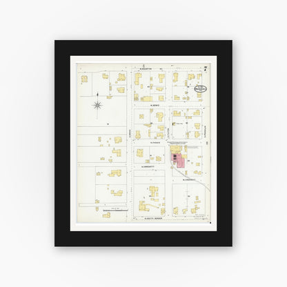 Old map wall art mockup — black gallery frame with white mat — Sanborn Fire Insurance Map from Marshall, Harrison County, Texas (1904), Sheet #0007