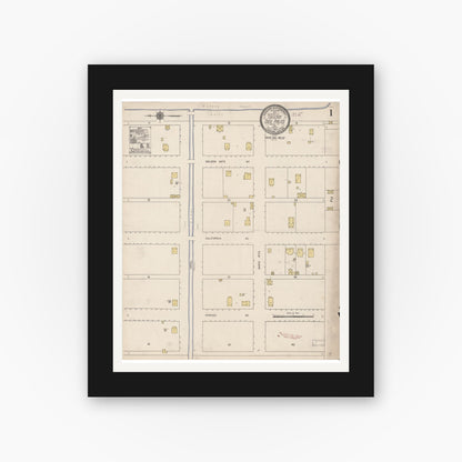 Old map wall art mockup — black gallery frame with white mat — Sanborn Fire Insurance Map from Dos Palos, Merced County, California (1910) - Complete Map Set