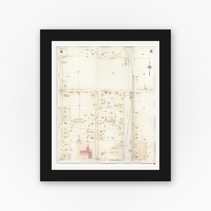 Old map wall art mockup — black gallery frame with white mat — Sanborn Fire Insurance Map from Bastrop, Bastrop County, Texas (1944), Sheet #0006