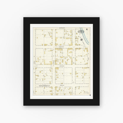 Old map wall art mockup — black gallery frame with white mat — Sanborn Fire Insurance Map from San Benito, Cameron County, Texas (1917), Sheet #0006