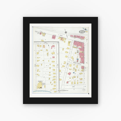 Old map wall art mockup — black gallery frame with white mat — Sanborn Fire Insurance Map from Blissfield, Lenawee County, Michigan (1919), Sheet #0003