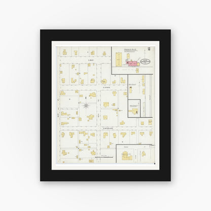 Old map wall art mockup — black gallery frame with white mat — Sanborn Fire Insurance Map from Grandview, Johnson County, Texas (1898), Sheet #0002
