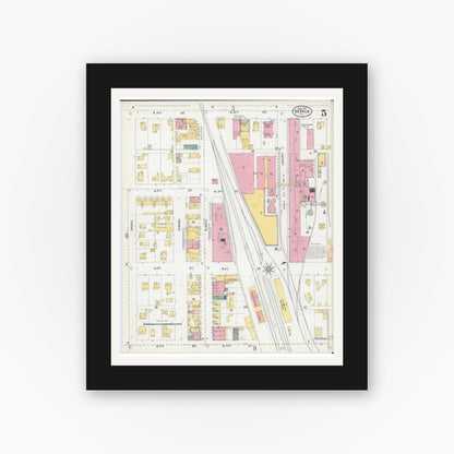 Old map wall art mockup — black gallery frame with white mat — Sanborn Fire Insurance Map from De Kalb, De Kalb County, Illinois (1905), Sheet #0005