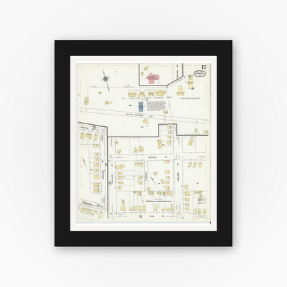 Old map wall art mockup — black gallery frame with white mat — Sanborn Fire Insurance Map from Nyack, Rockland County, New York. (1910), Sheet #0017