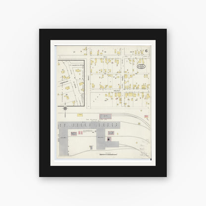Old map wall art mockup — black gallery frame with white mat — Sanborn Fire Insurance Map from Girard, Trumbull County, Ohio (1915), Sheet #0006