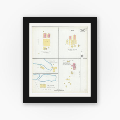 Old map wall art mockup — black gallery frame with white mat — Sanborn Fire Insurance Map from Canton, Fulton County, Illinois (1902), Sheet #0012