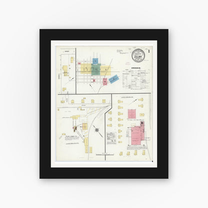 Old map wall art mockup — black gallery frame with white mat — Sanborn Fire Insurance Map from Selma, Johnston County, North Carolina (1911) - Complete Map Set