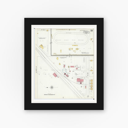 Old map wall art mockup — black gallery frame with white mat — Sanborn Fire Insurance Map from Findlay, Hancock County, Ohio (1901), Sheet #0021