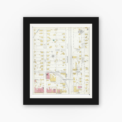 Old map wall art mockup — black gallery frame with white mat — Sanborn Fire Insurance Map from Virden, Macoupin County, Illinois (1906), Sheet #0003